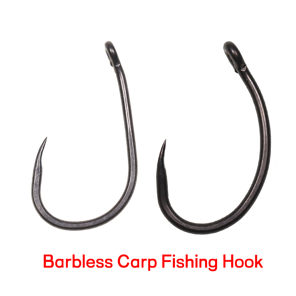 Fishing Hook Assortment - 50個入り マットブラック コイ釣り用バーブレスフック ダウンベントアイ カーブシャンク ワイドギャップ
