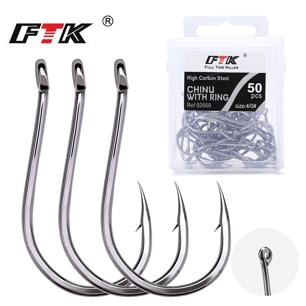 Fishing Hook Barbless - FTK CHINU リング付きバーブ付きフィッシュフック 1/0 # -5/0