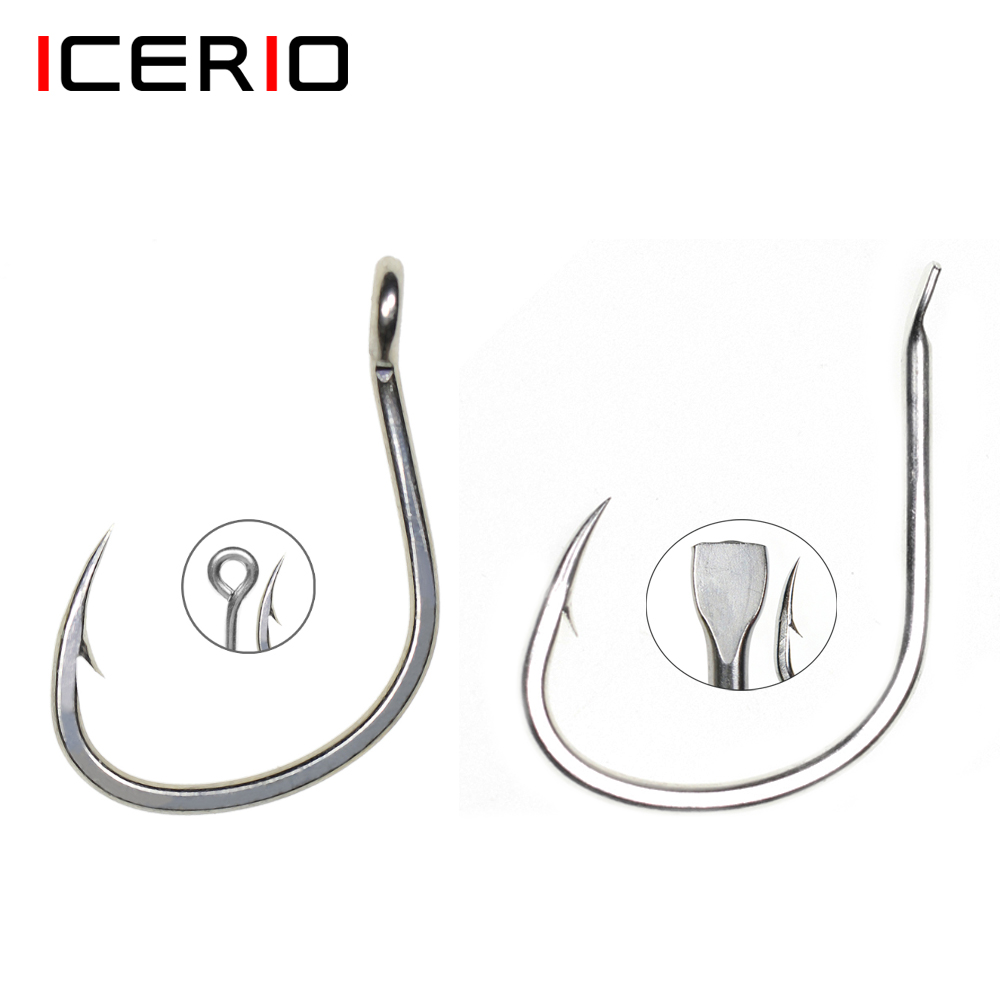Fishing Hook Assortment - Icerio-耐食性のコーティングベイト,10個,防錆,フィッシュフック,スペードハンドル,ジギング用のデザイン,1/0-5/0 #