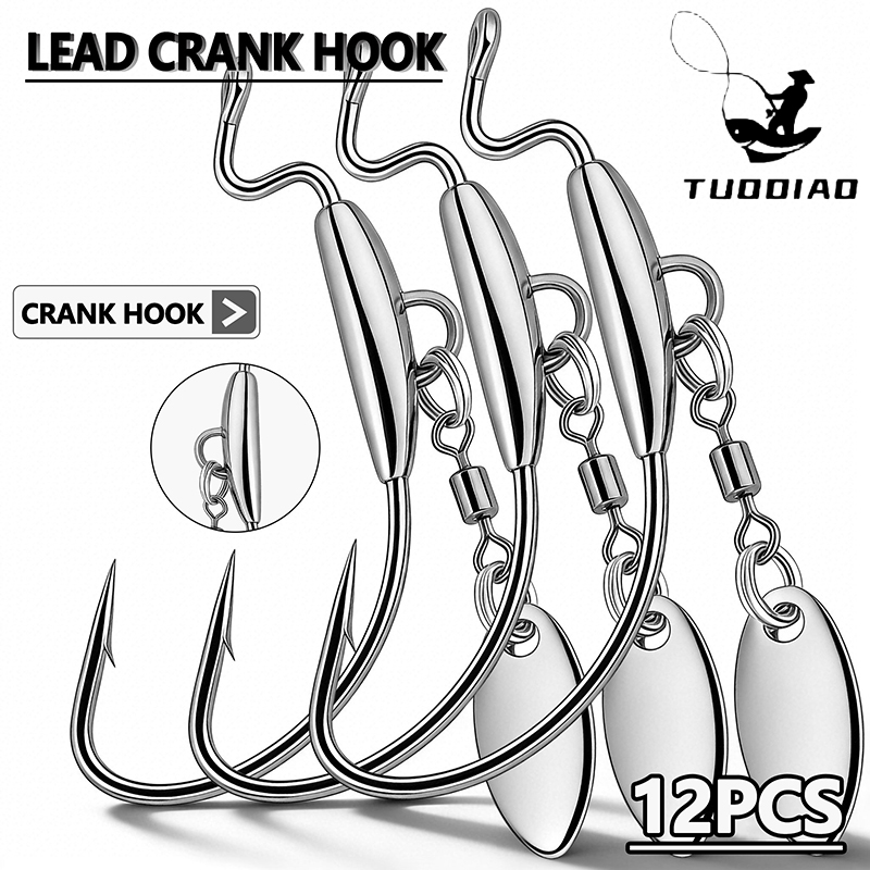 Fishing Hook Weedless - [TUODIAO] クランクフック ジグヘッドセット ウィードレス グリッター ソフトベイト