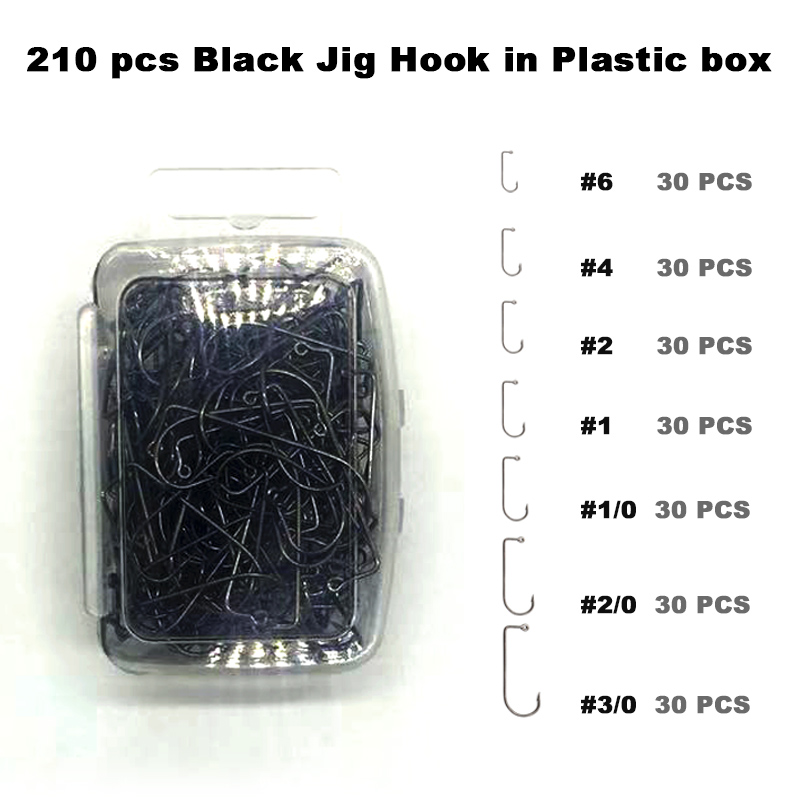 Fishing Hook Assortment - Adygil-釣り用フック,210個,ラウンドヘッドジグ用ブラック