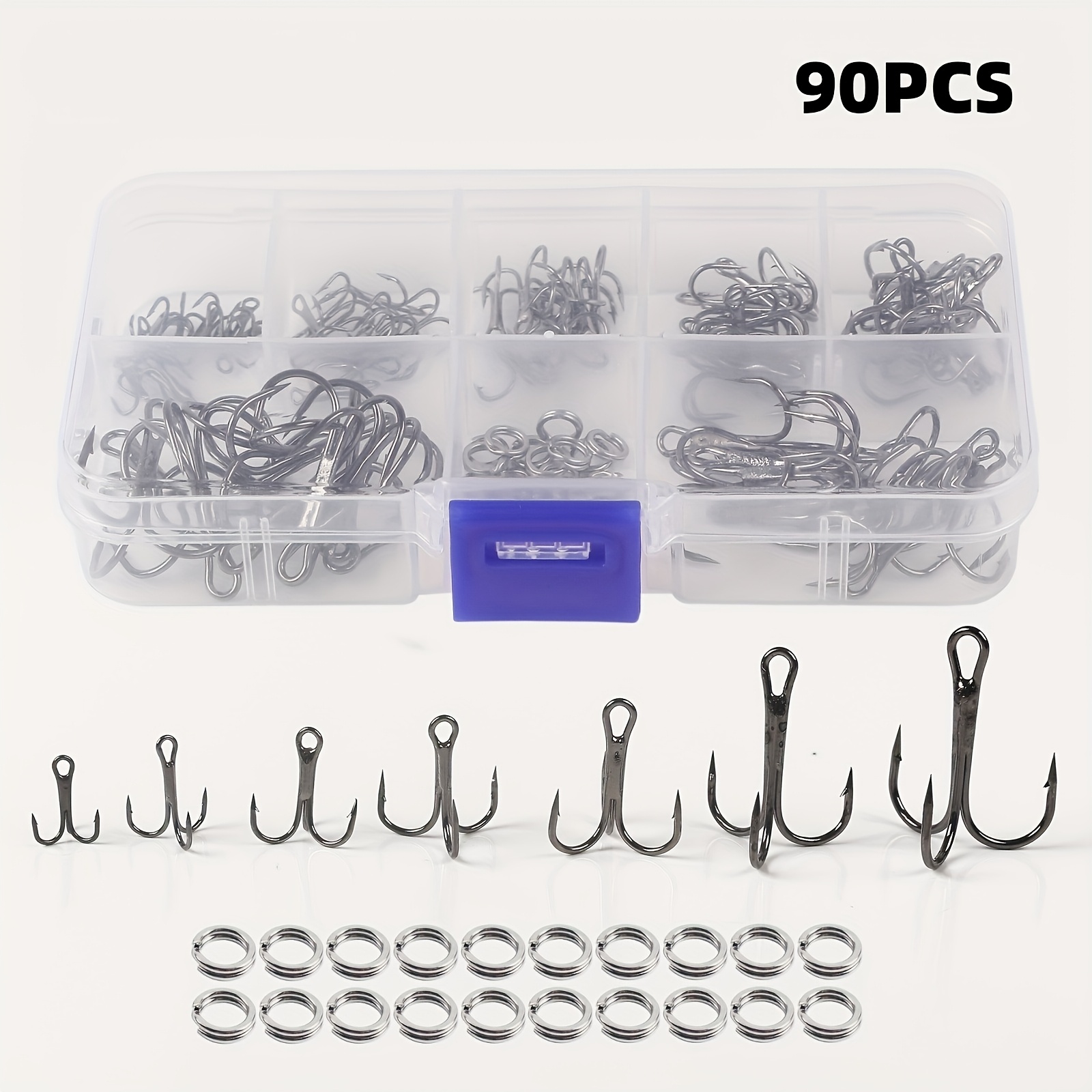 Fishing Hook Assortment - 90個/セット スプリットリング付きルアートリプルフックキット、スパンコール付きルアーバタフライフック