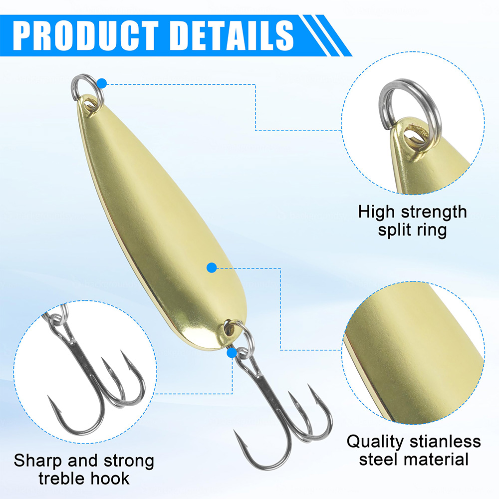 5個入りフィッシングスプーンメタルフィッシングルアーゴールド - Fishing Hook Treble のレビューと価格