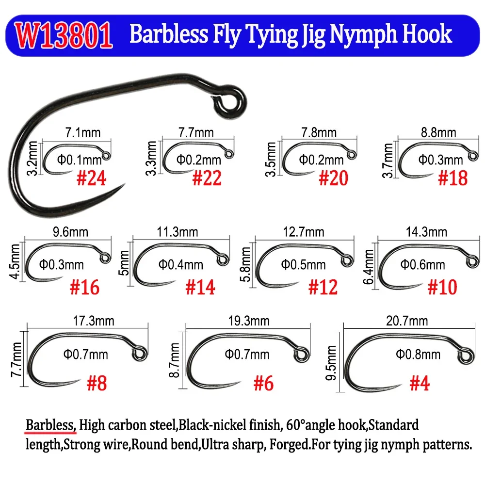 フックとバーブなしのフライ,200個,ナマフ,さまざまな色, - Fishing Hook Barbless のレビューと価格