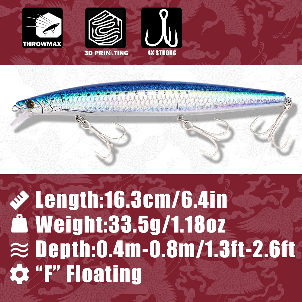 B&U 163mm/33.5g フローティングロングキャステ - Fishing Hook Treble のレビューと価格