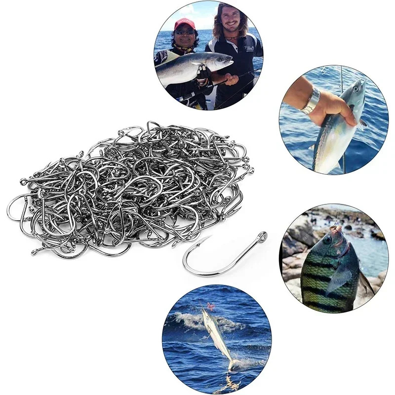 50-1600 個/箱釣り針炭素鋼強力な鋭いシルバーサークル - Fishing Hook Barbless のレビューと価格