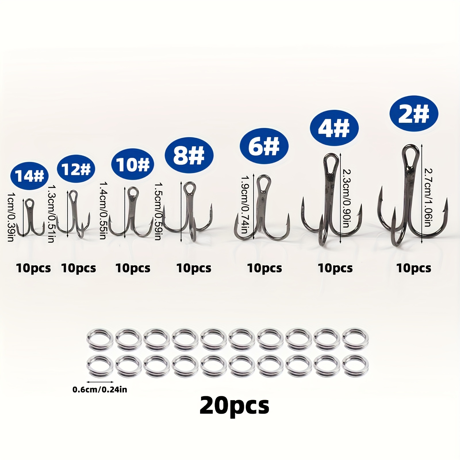 90個/セット スプリットリング付きルアートリプルフックキッ - Fishing Hook Assortment のレビューと価格